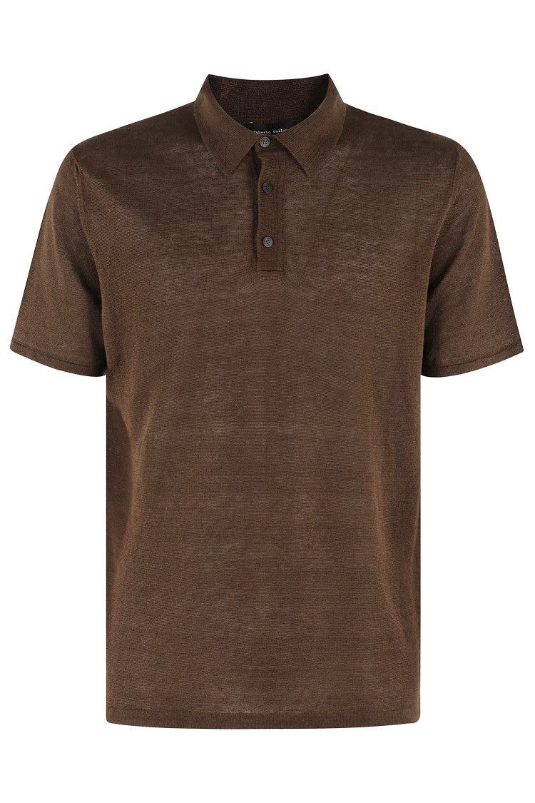 Roberto Collina Chocolate Brown Linen Polo