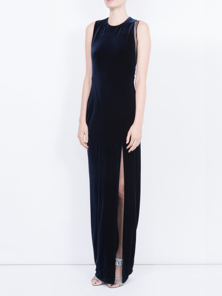 Galvan Sheer Panel Velvet Crescent Dress