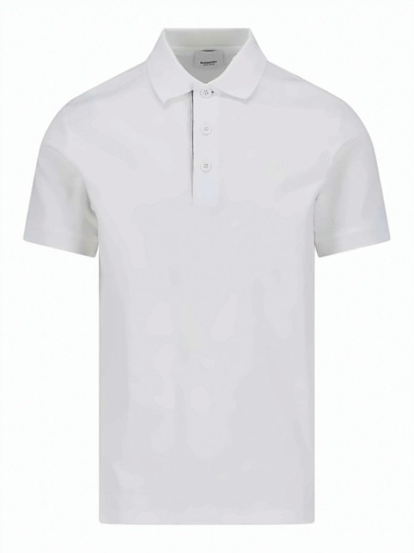 Burberry Short-Sleeve Polo Shirt With Tonal Embroidery And Checkered Detail
