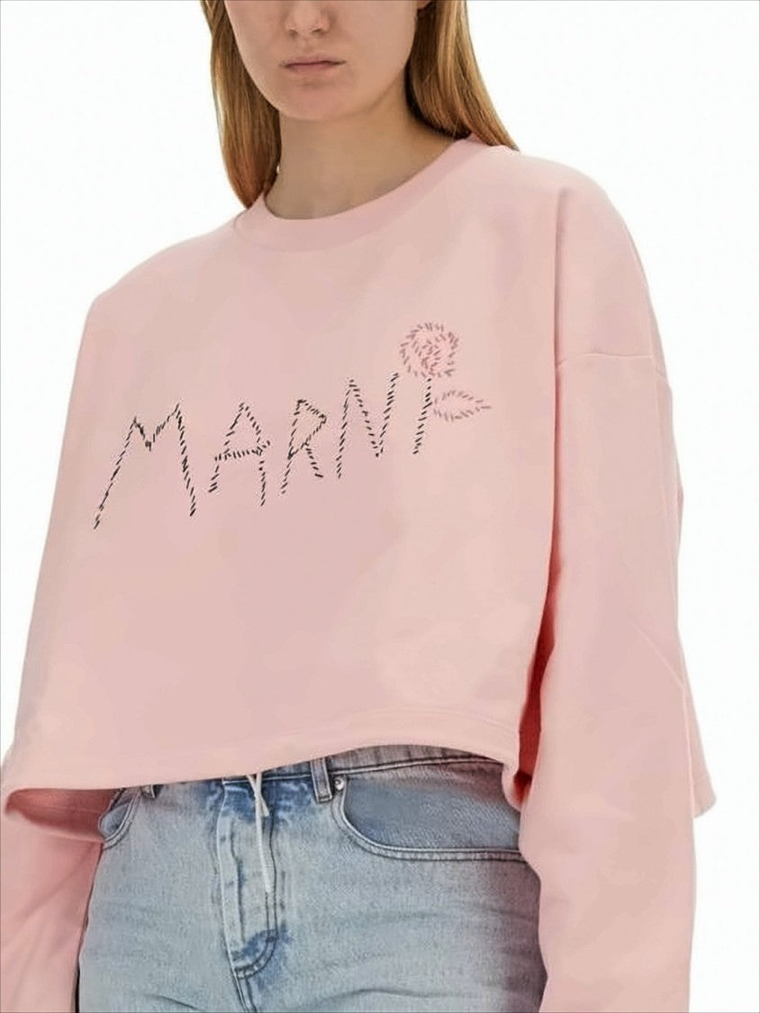 Marni Cropped Long-Sleeve Top With Embroidered Design
