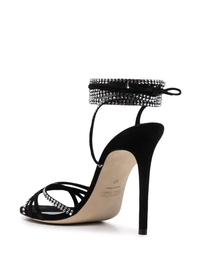 Paris Texas Black Holly Nicole Lace Up Rhinestone High Heel Pumps