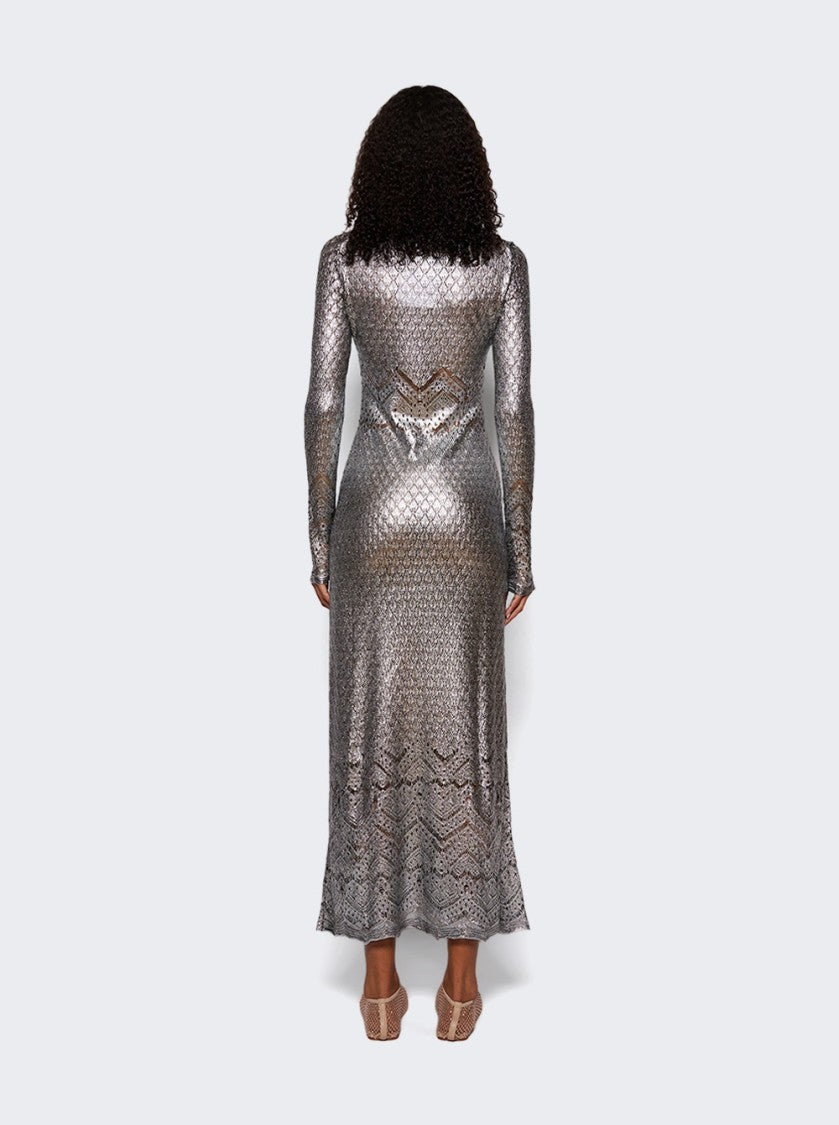 Rabanne Lace Knit Dress Silver