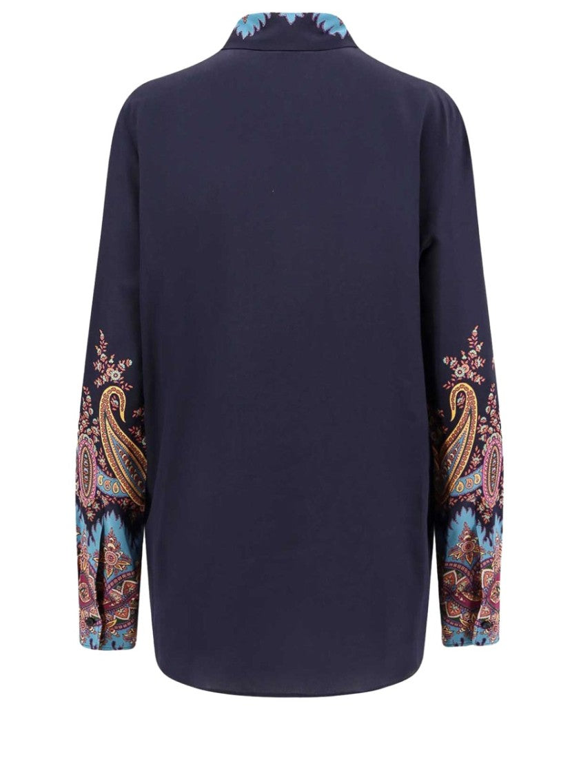Etro Navy Blue Paisley Silk Blouse