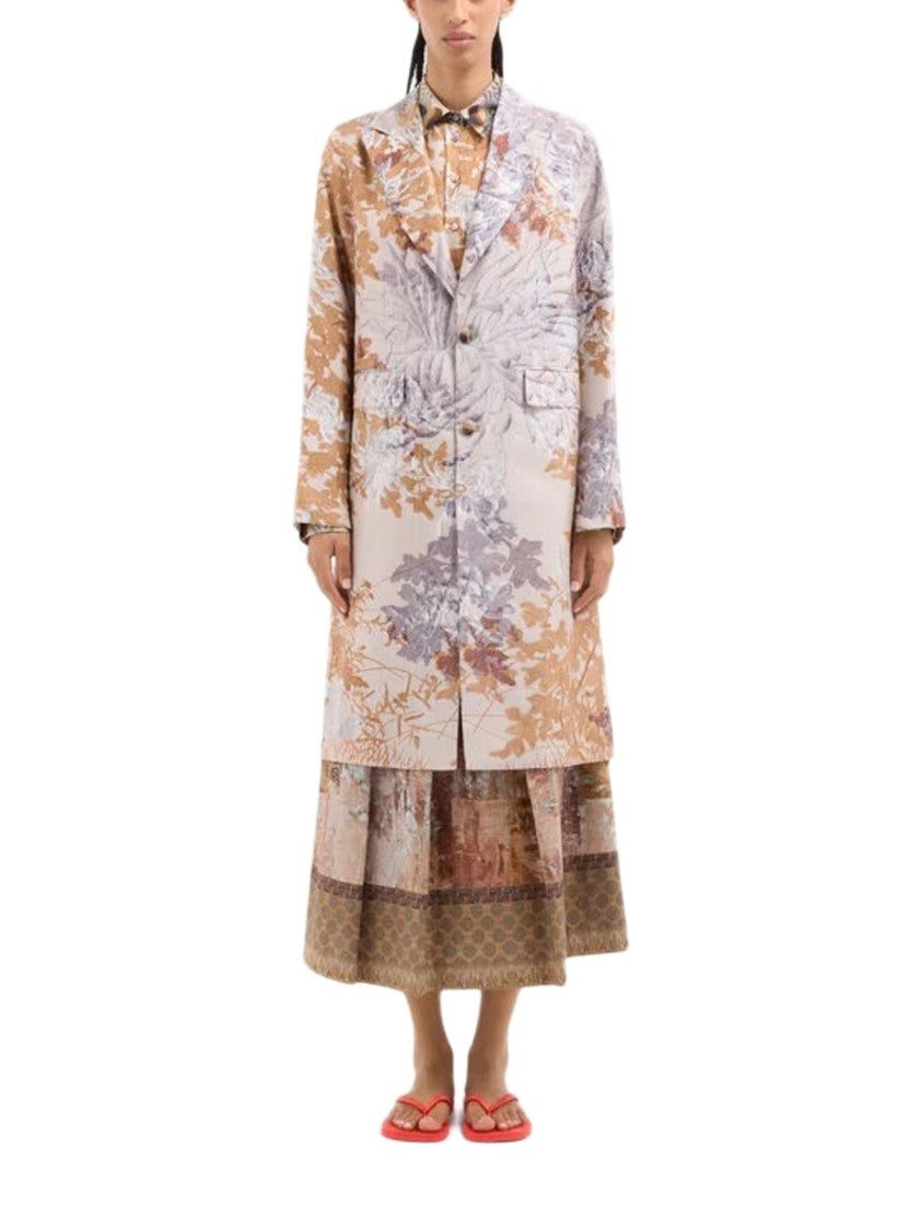 Pierre-Louis Mascia Long Coat With Intricate Botanical Motifs And Notched Lapel