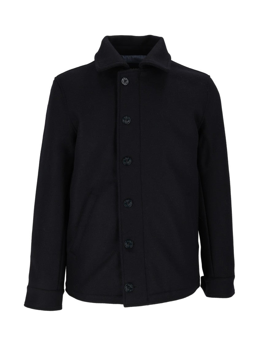 Tela Genova Short Navy Blue Coat With Clean Minimalist Design
