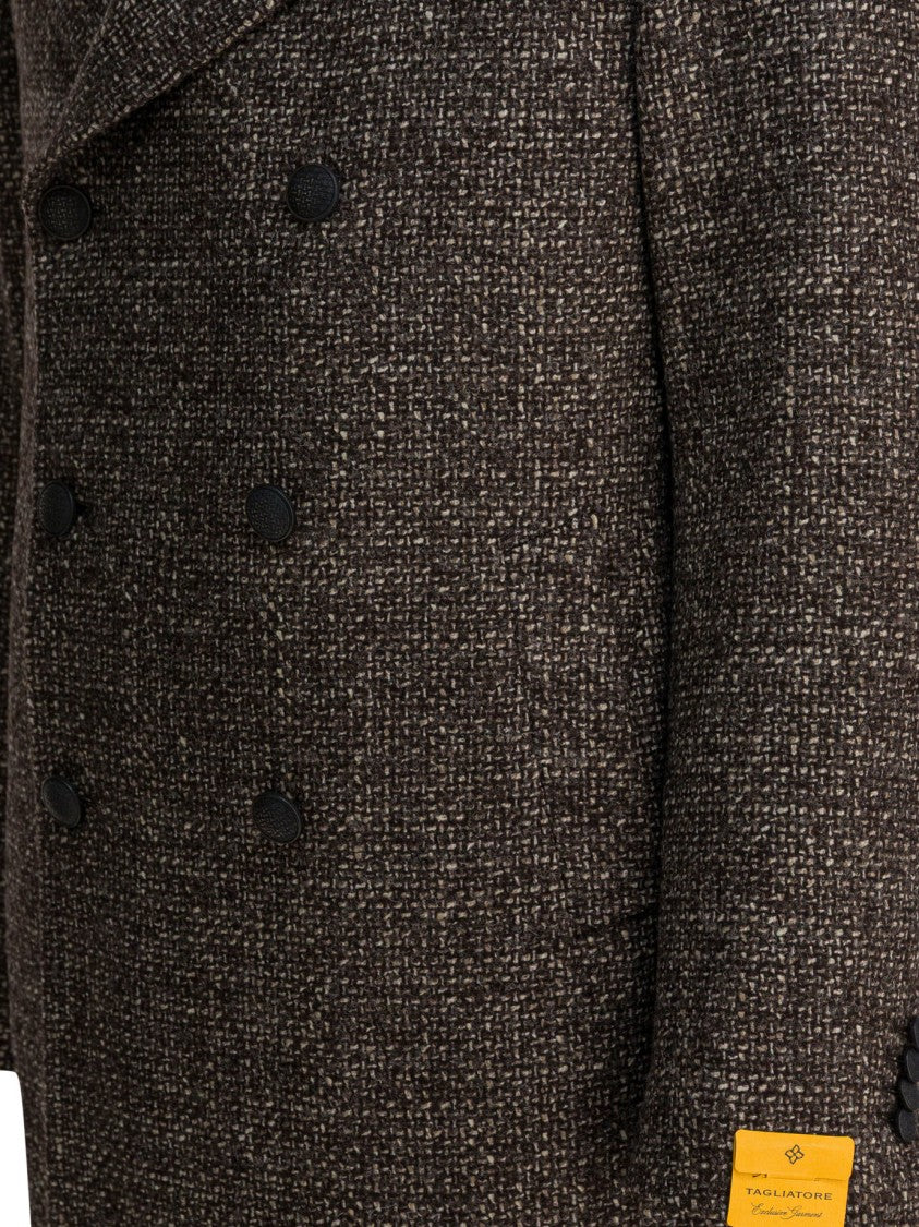 Tagliatore Textured Double-Breasted Wool-Acrylic Jacket With Structured Silhouette