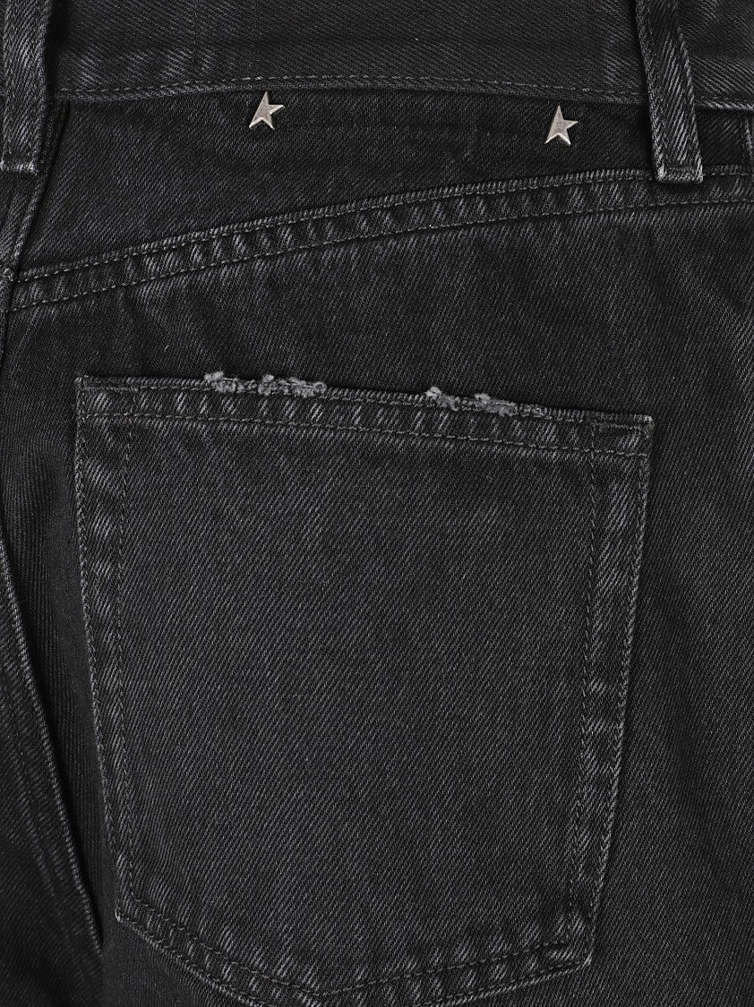 Golden Goose Wide-Leg Black Denim Jeans With Distressed Details