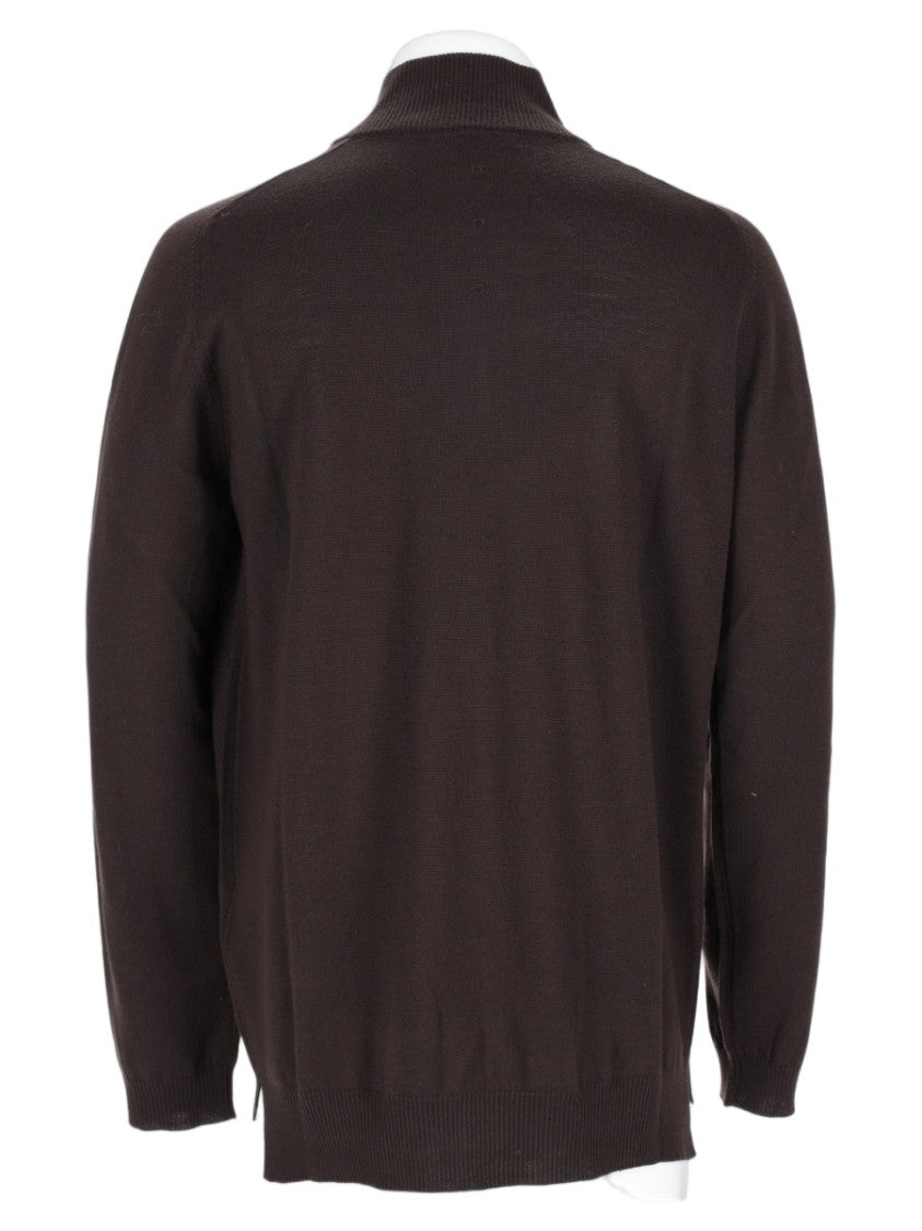 Premiata Brown Half-Zip High Collar Fitted Sweater