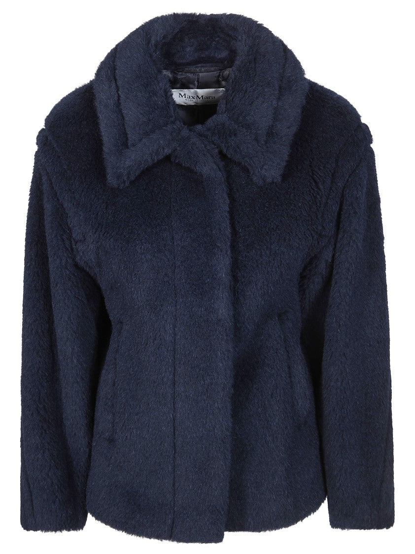 Max Mara Navy Fuggito Teddy Bomber Jacket