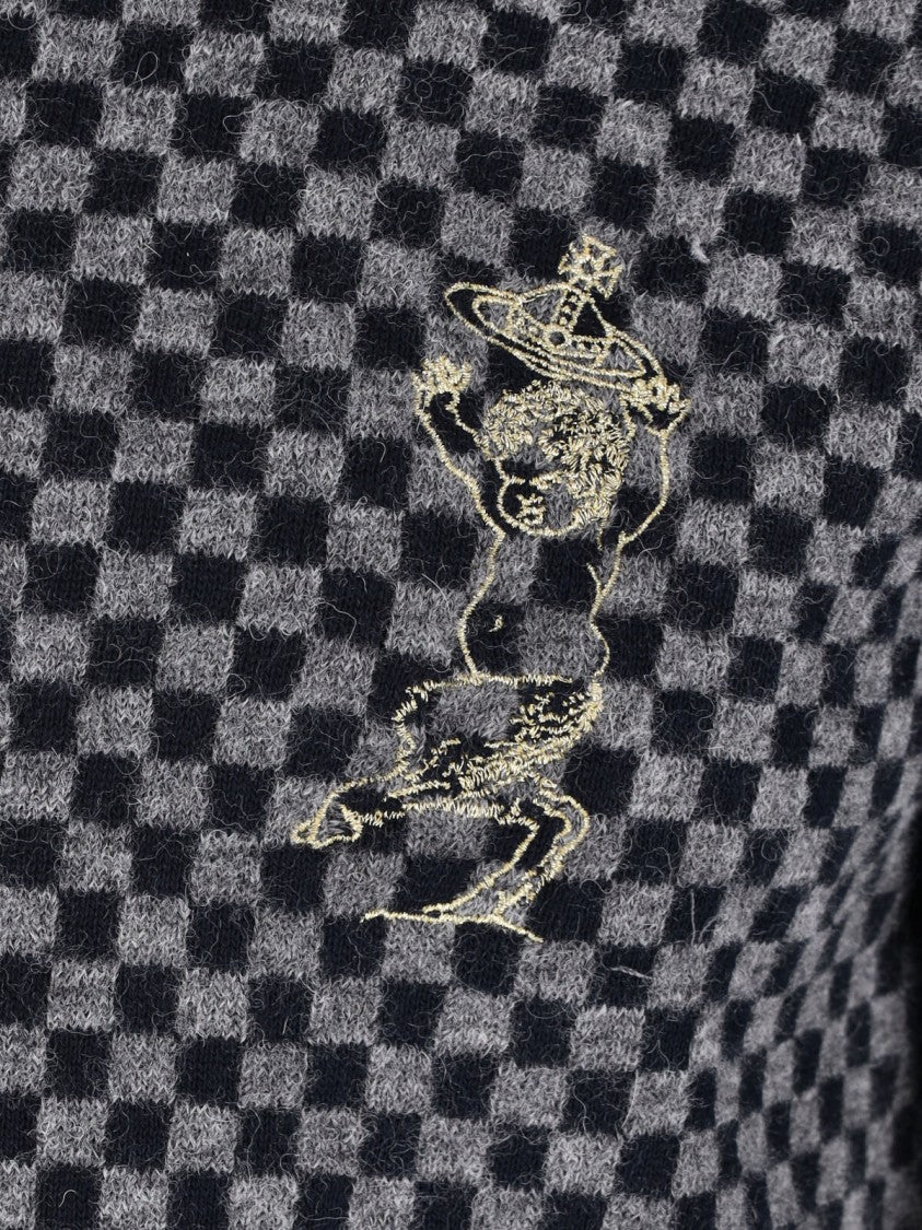 Vivienne Westwood Checkmate Grey Check Crew Neck Alpaca-Blend Sweater