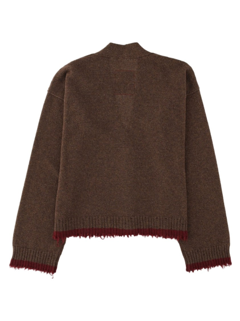 Uma Wang Brown Deep V-Neck Fringe Cashmere Cardigan