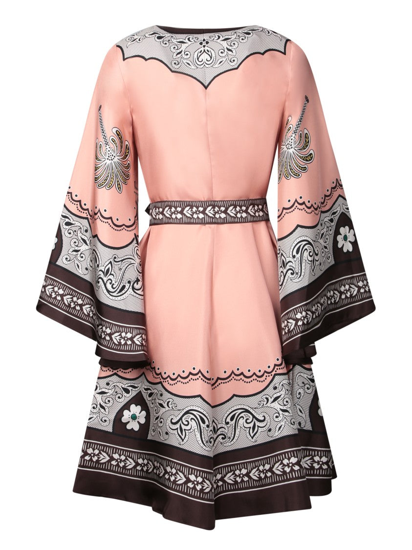 La Double J Intricate Floral Silk Dress With Flattering V-Neckline