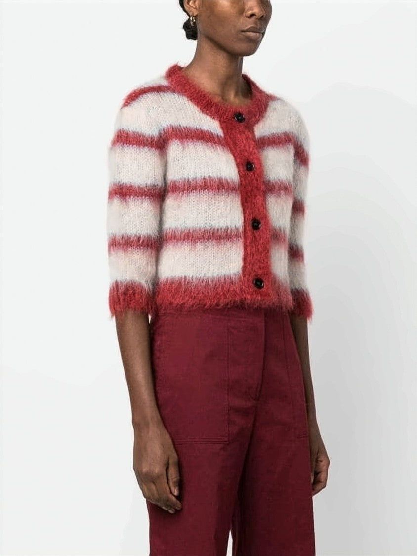Marni Cropped Mohair-Blend Cardigan With Horizontal Stripe Pattern
