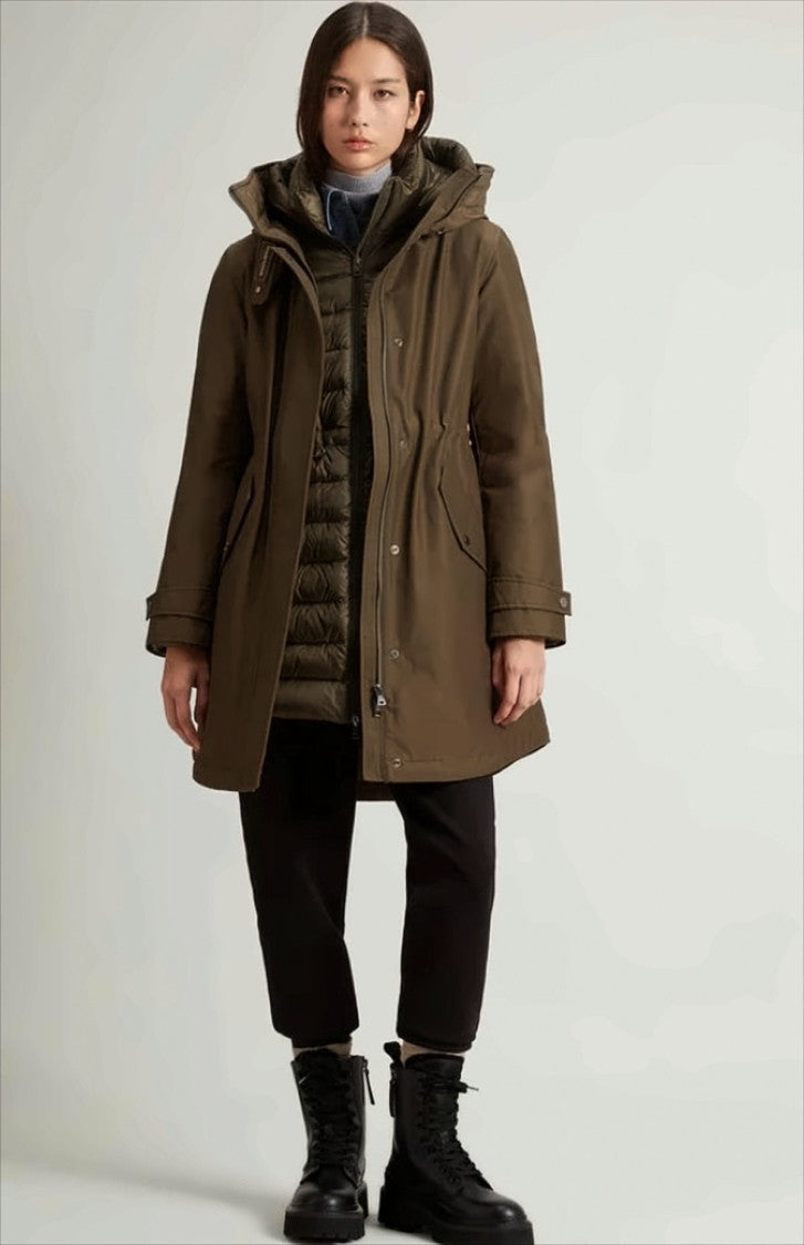 Woolrich Three-Layer Brown Parka With Removable Quilted Jacket