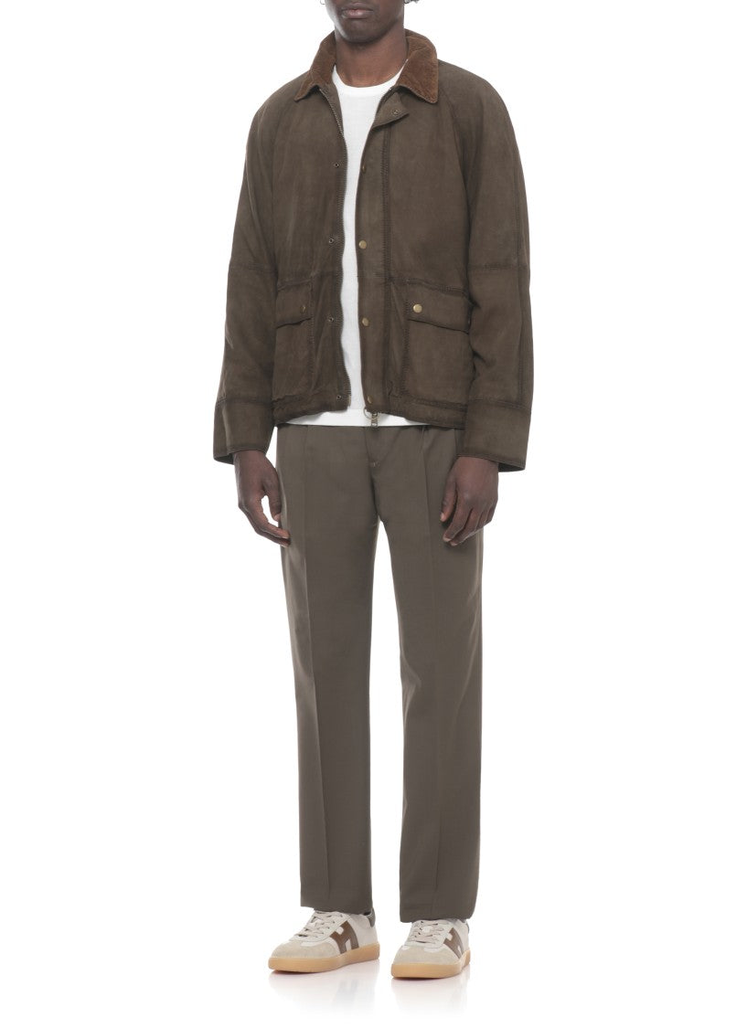 The Jack Leathers Brown Norfolk Suede Corduroy-Collar Leather Jacket