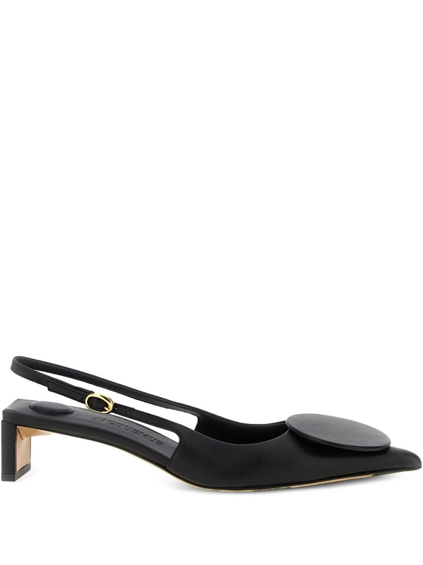 Jacquemus Pointed Toe Black Leather Slingback Pumps