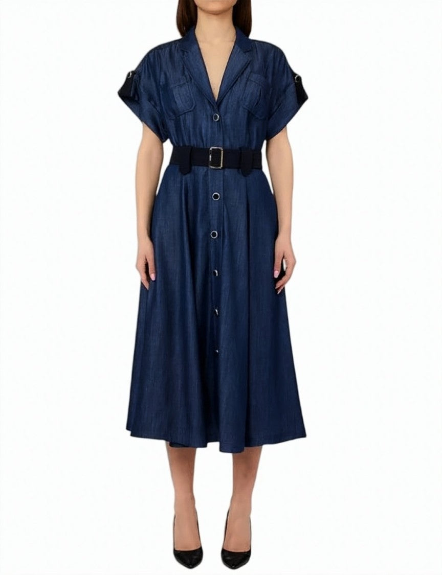 Liu Jo Denim Effect Belted Shirt Dress
