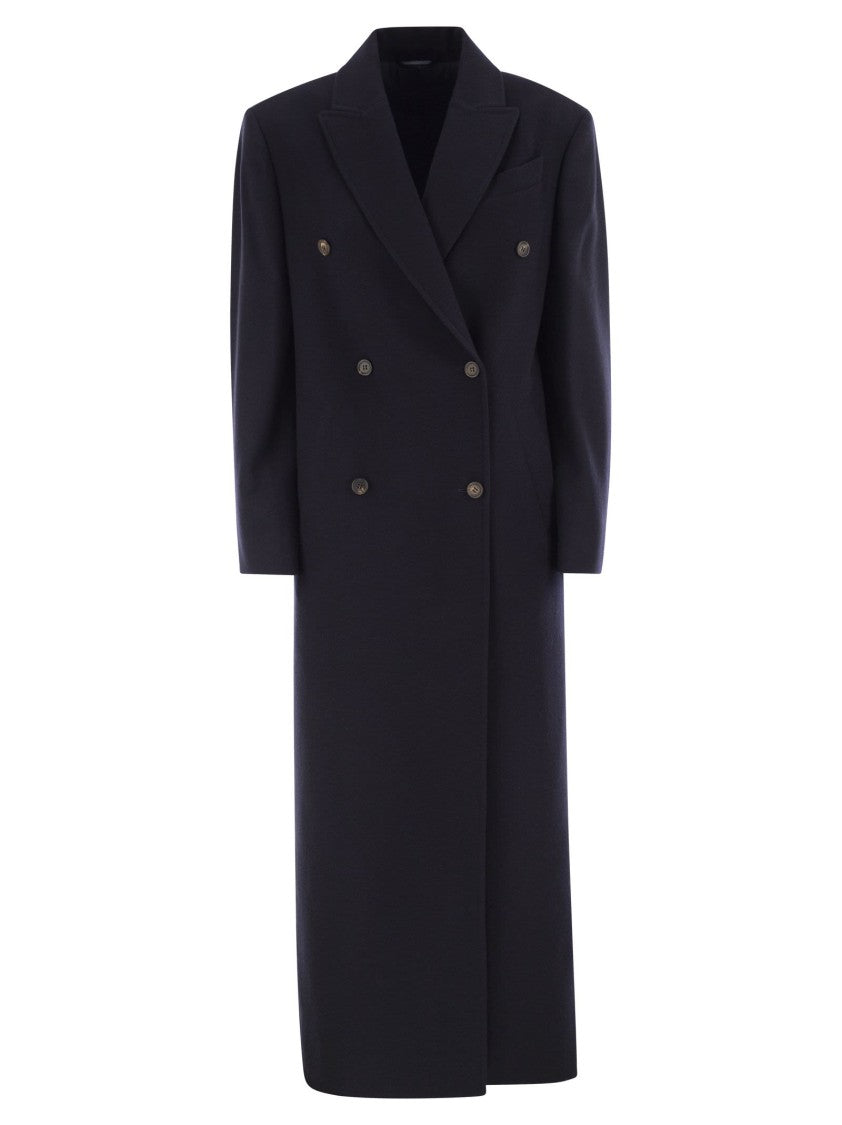 Brunello Cucinelli Long Wool Coat With Jewellery