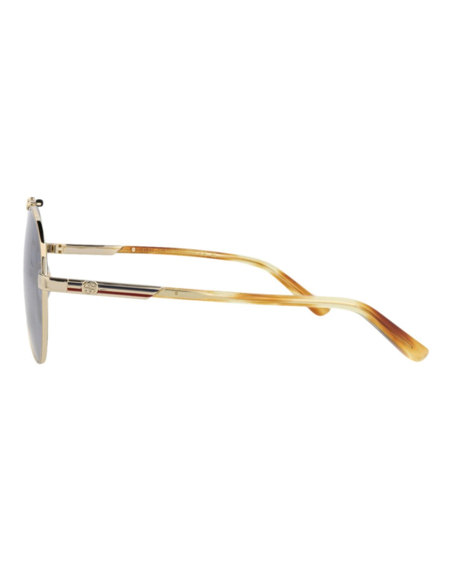 Gucci Aviator-Frame Metal Sunglasses With Blue-Tinted Lenses