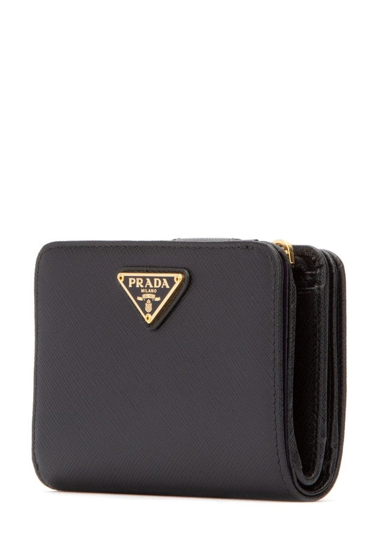 Prada Textured Leather Medium Wallet With Flap Closure