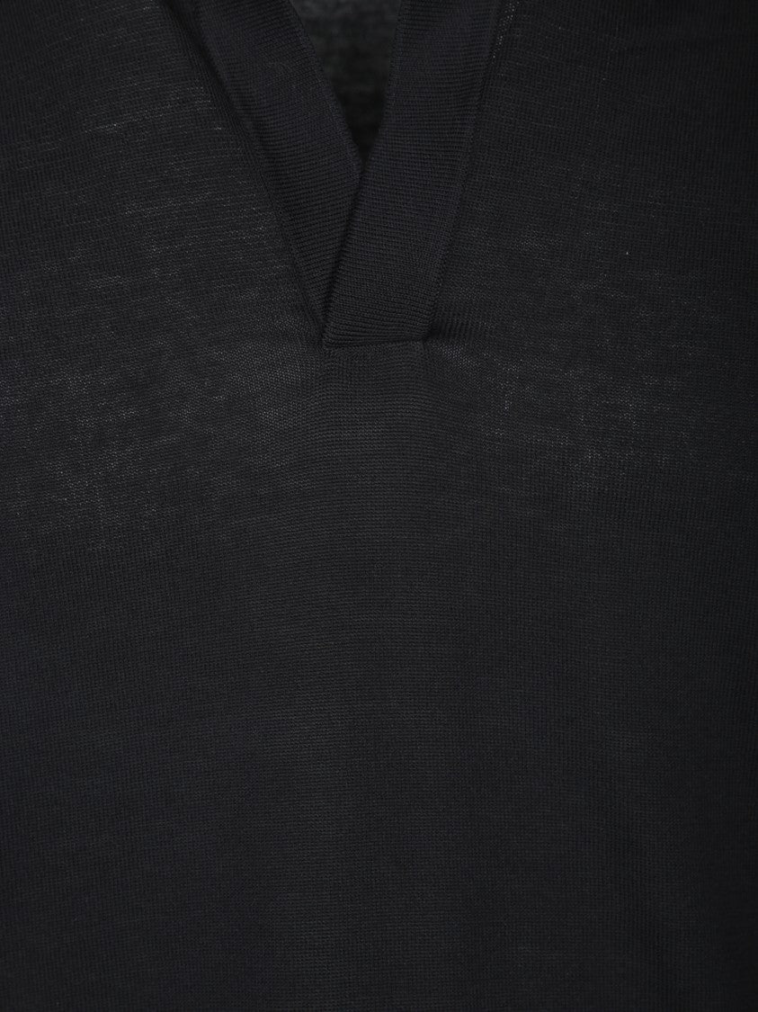 Dell'oglio Refined Black Crepe Polo Shirt