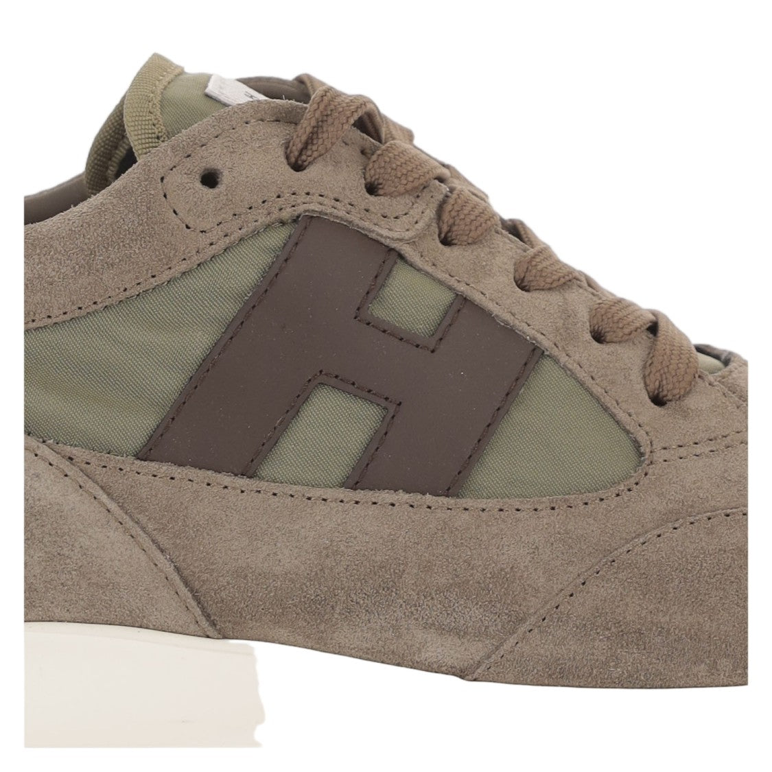 Hogan Beige Green Interactive Suede Nylon Sneakers