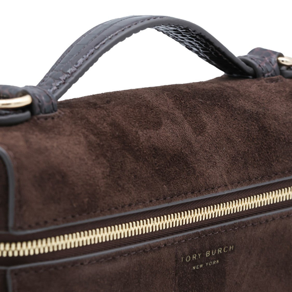 Tory Burch Soft Suede Gold-Tone Zip Shoulder Bag