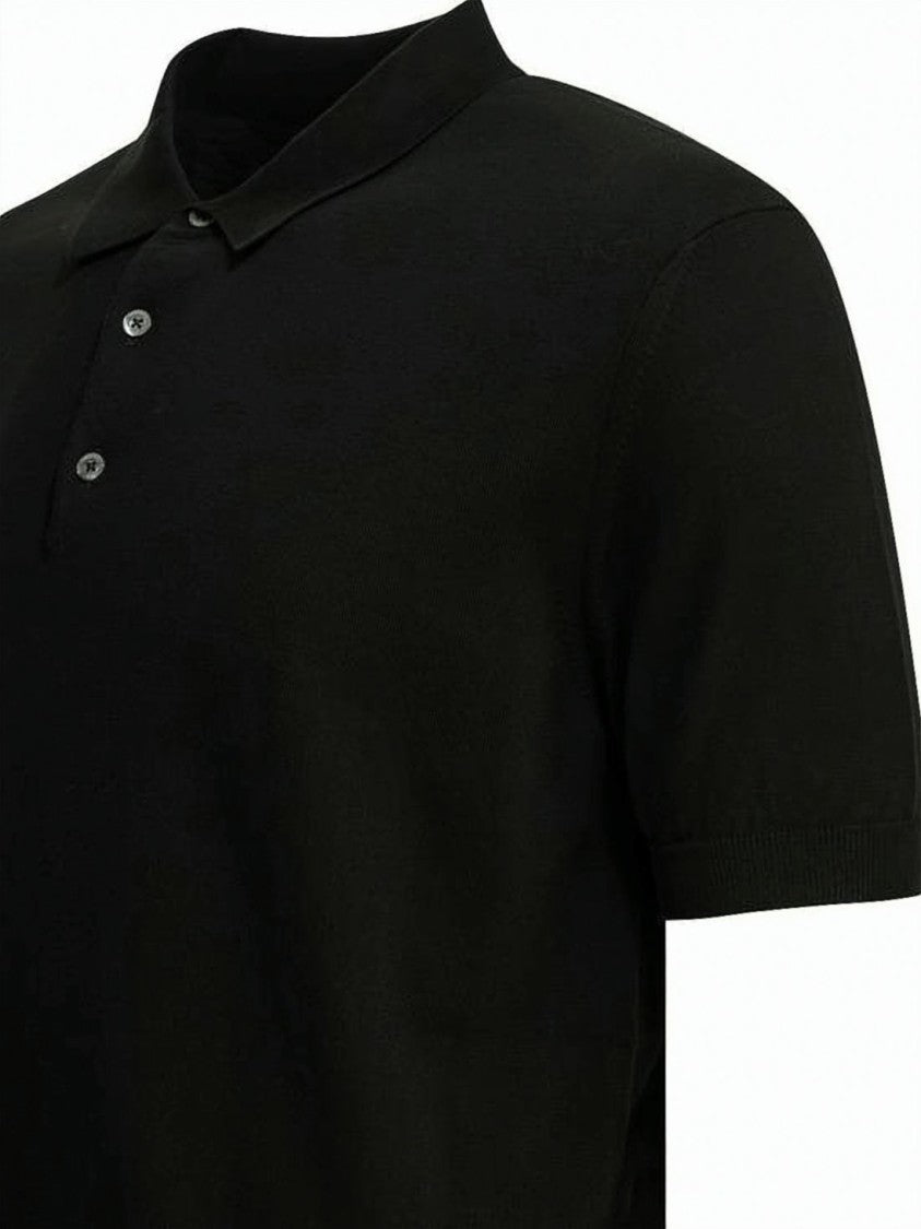 Baracuta Short-Sleeve Polo Shirt With Three-Button Placket And Ribbed Cuffs