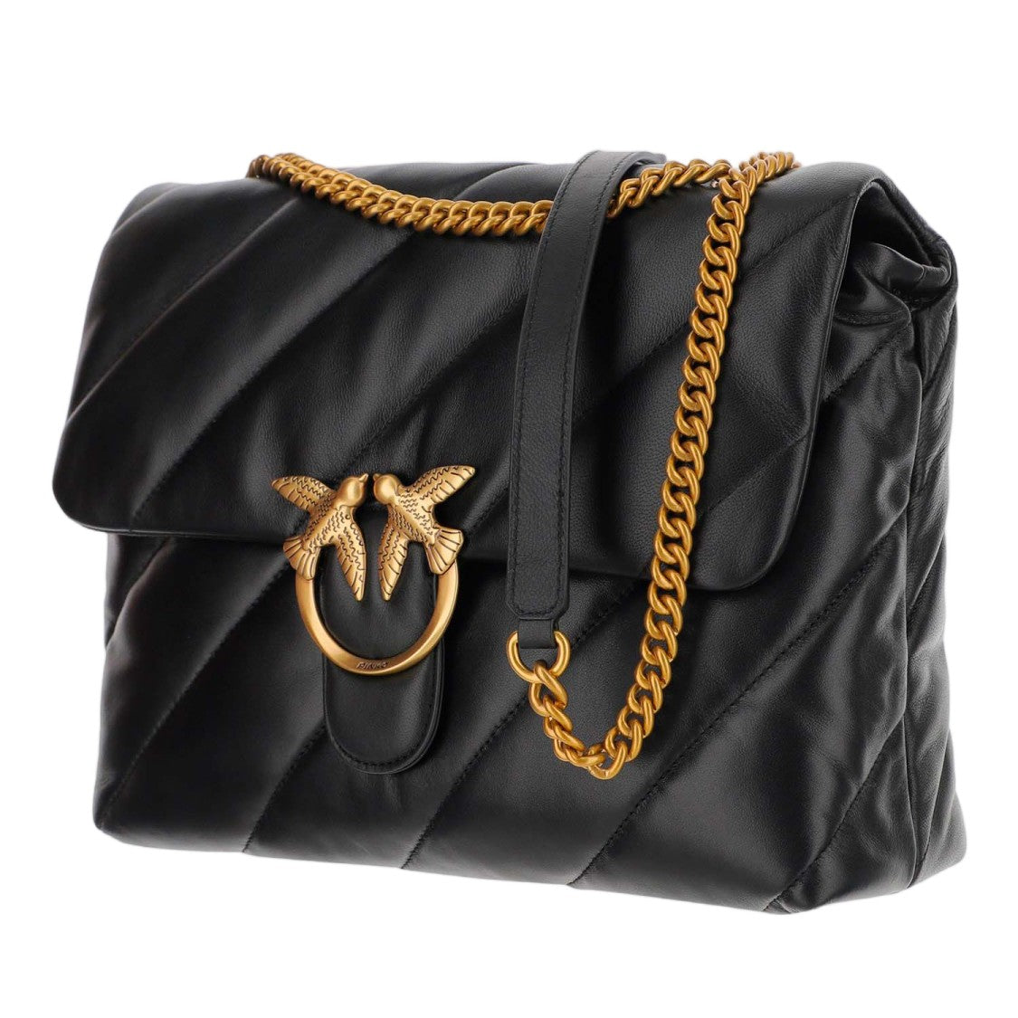 Pinko Nappa Leather Quilted Shoulder Bag With Love Birds Detail