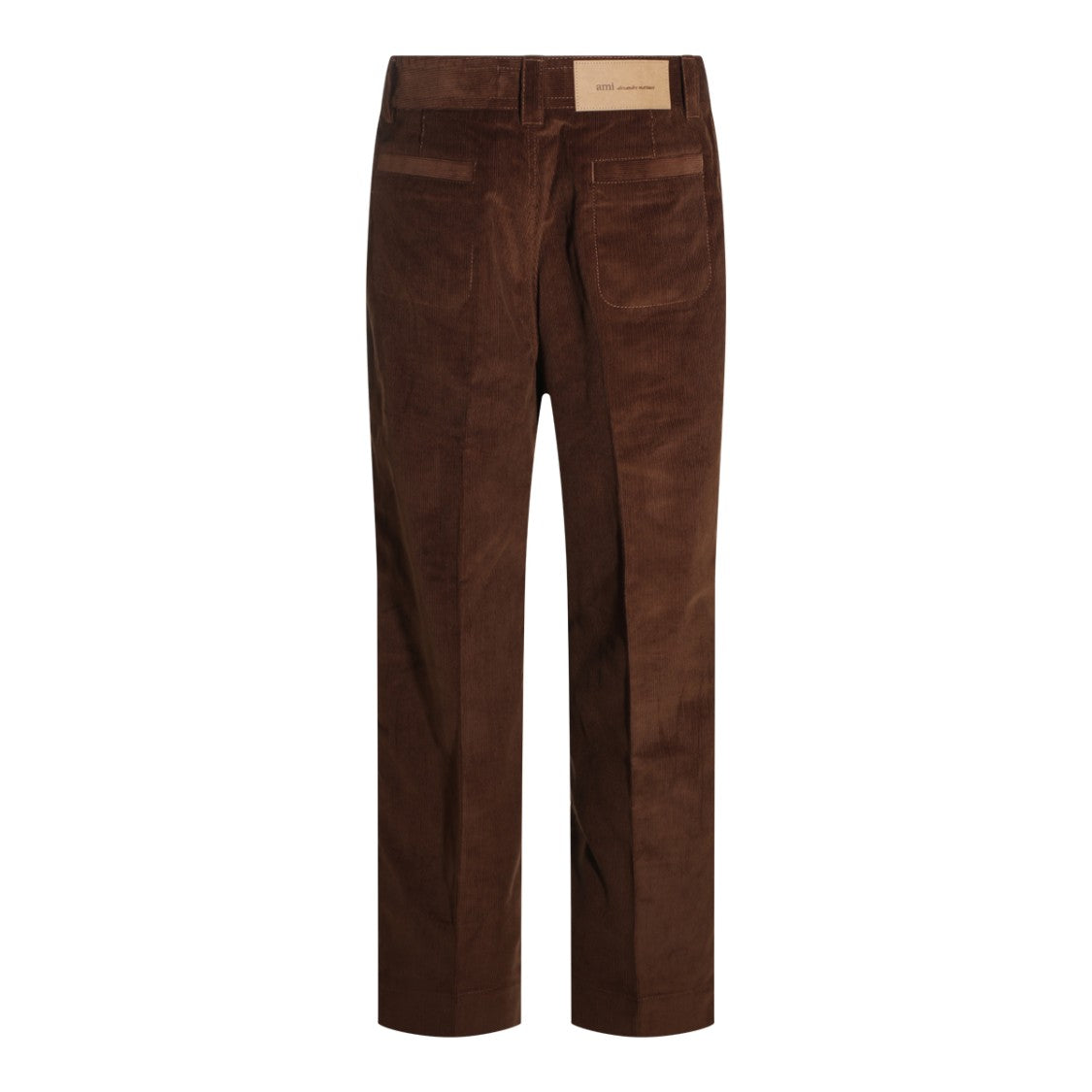 Ami Paris Brown Pleated Straight Cotton Trousers