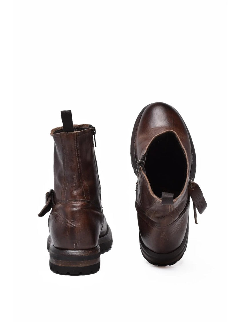 Shoto Brown Leather Buckle Boots