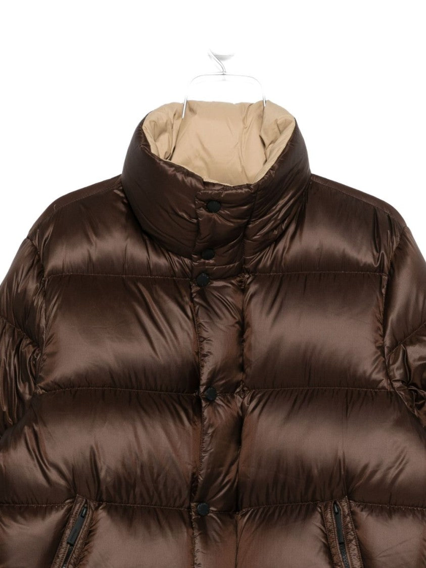 After Label Brown Lightweight Puffer Jacket With High Collar