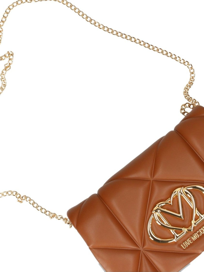 Love Moschino Quilted Shoulder Bag With Gold-Tone Logo Plaque And Chain Strap