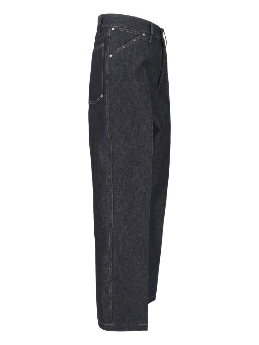 Lemaire Grey Wide-Leg Studded Cotton Trousers
