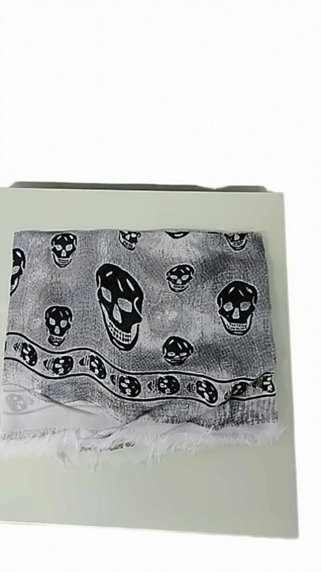Alexander Mcqueen Skull Pattern Modal Scarf With Fringed Edges