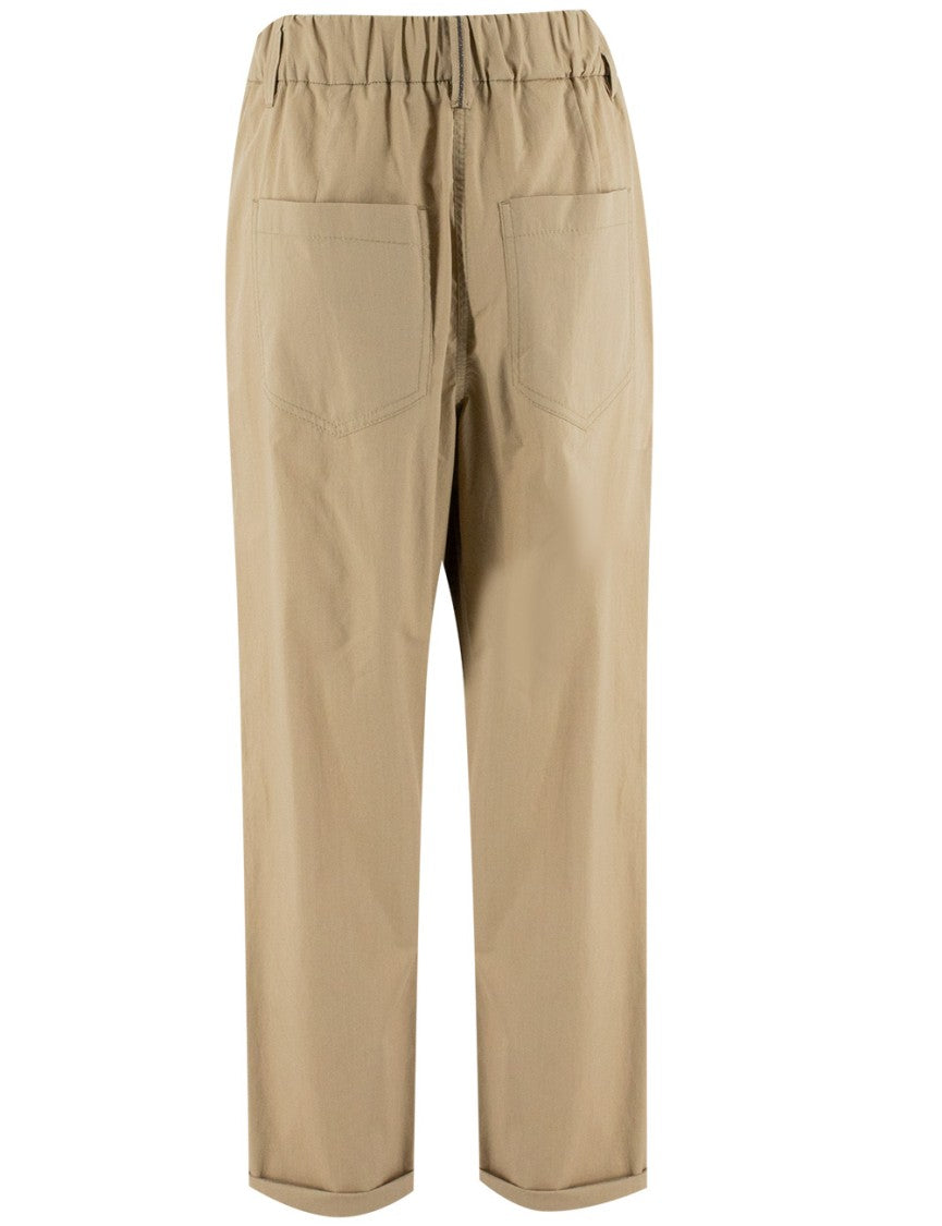Brunello Cucinelli Cotton Poplin Trousers With Jewel Embroidery
