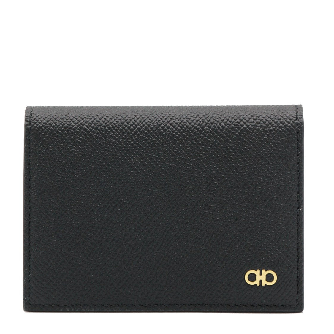 Ferragamo Textured Grained Leather Card Holder With Gold-Tone Logo