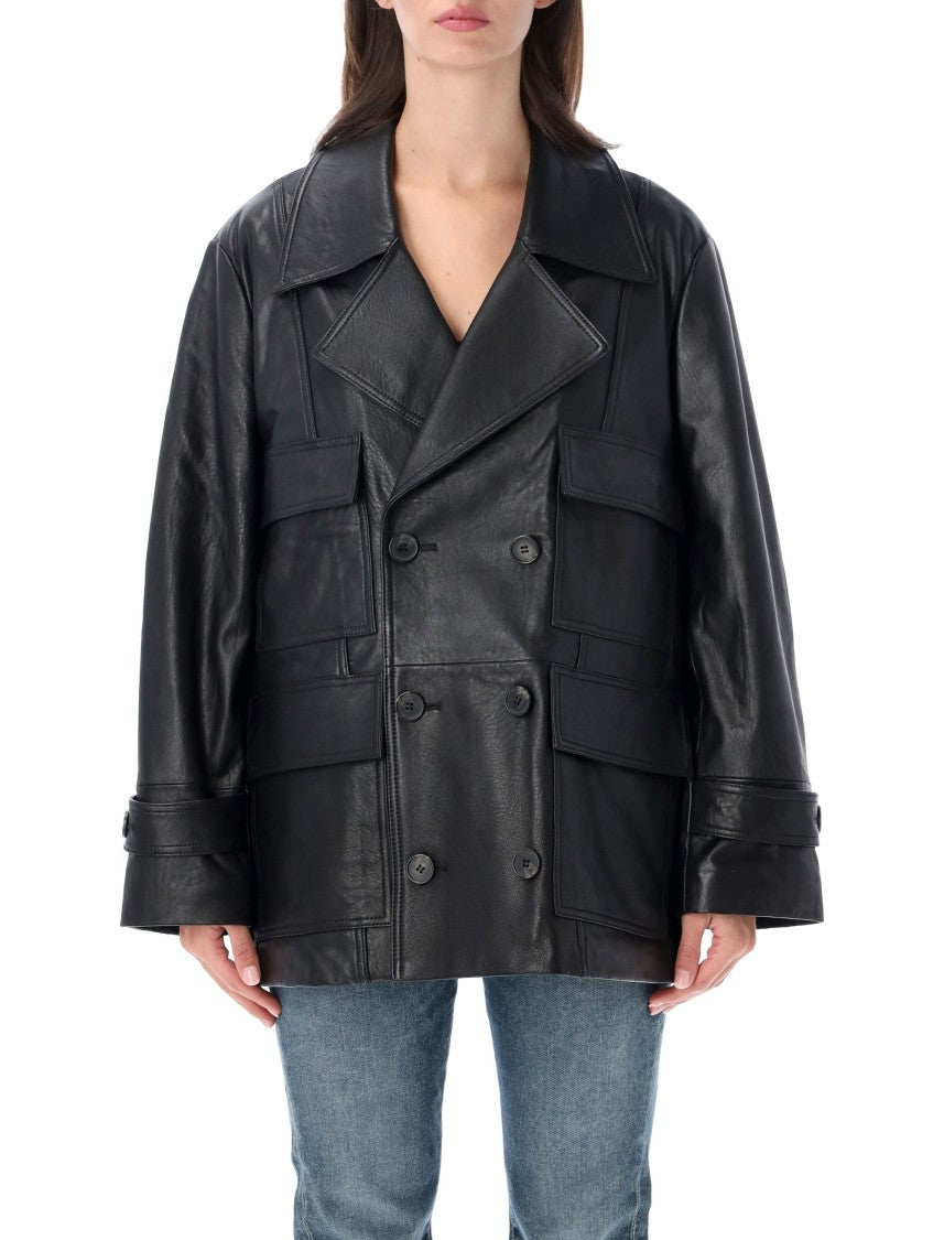 Sword Black Leather Double-Breasted Leather Jacket