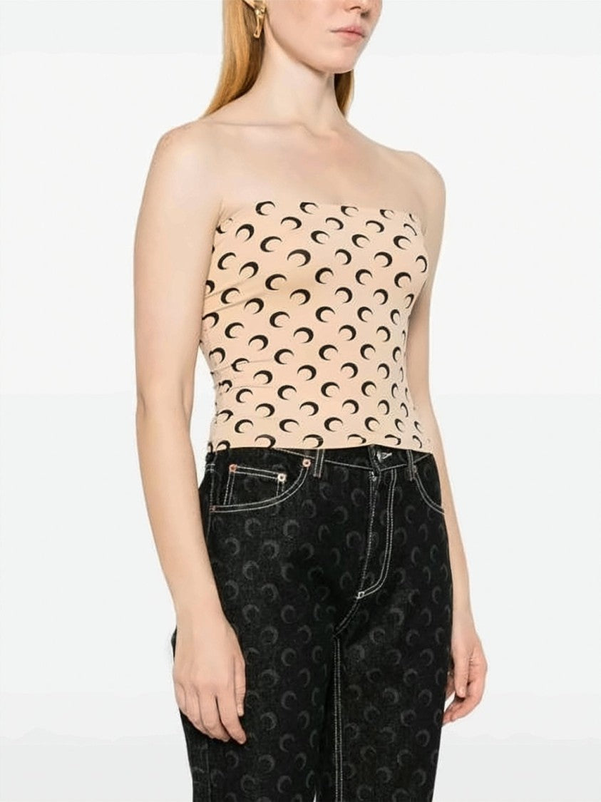 Marine Serre Crescent Moon Patterned Strapless Fitted Top