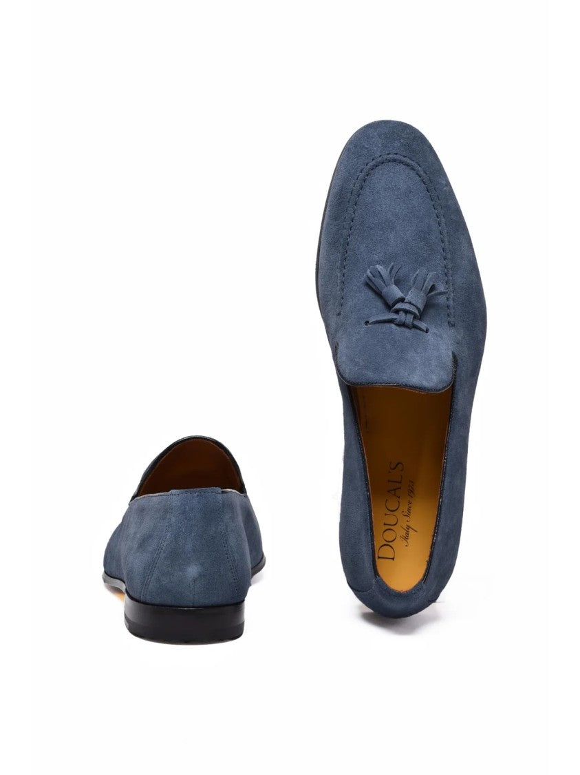 Doucal's Blue Tasseled Suede Dual-Composition Sole Loafers