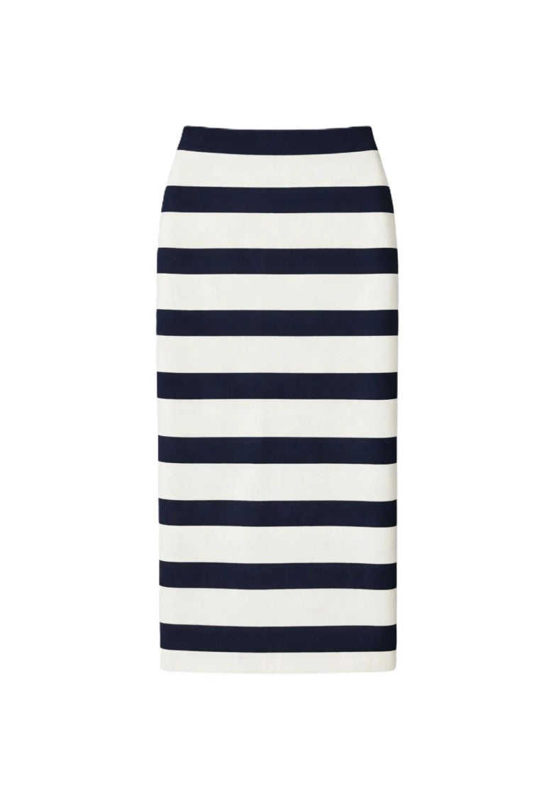 Max Mara Navy Striped Viscose Midi Skirt