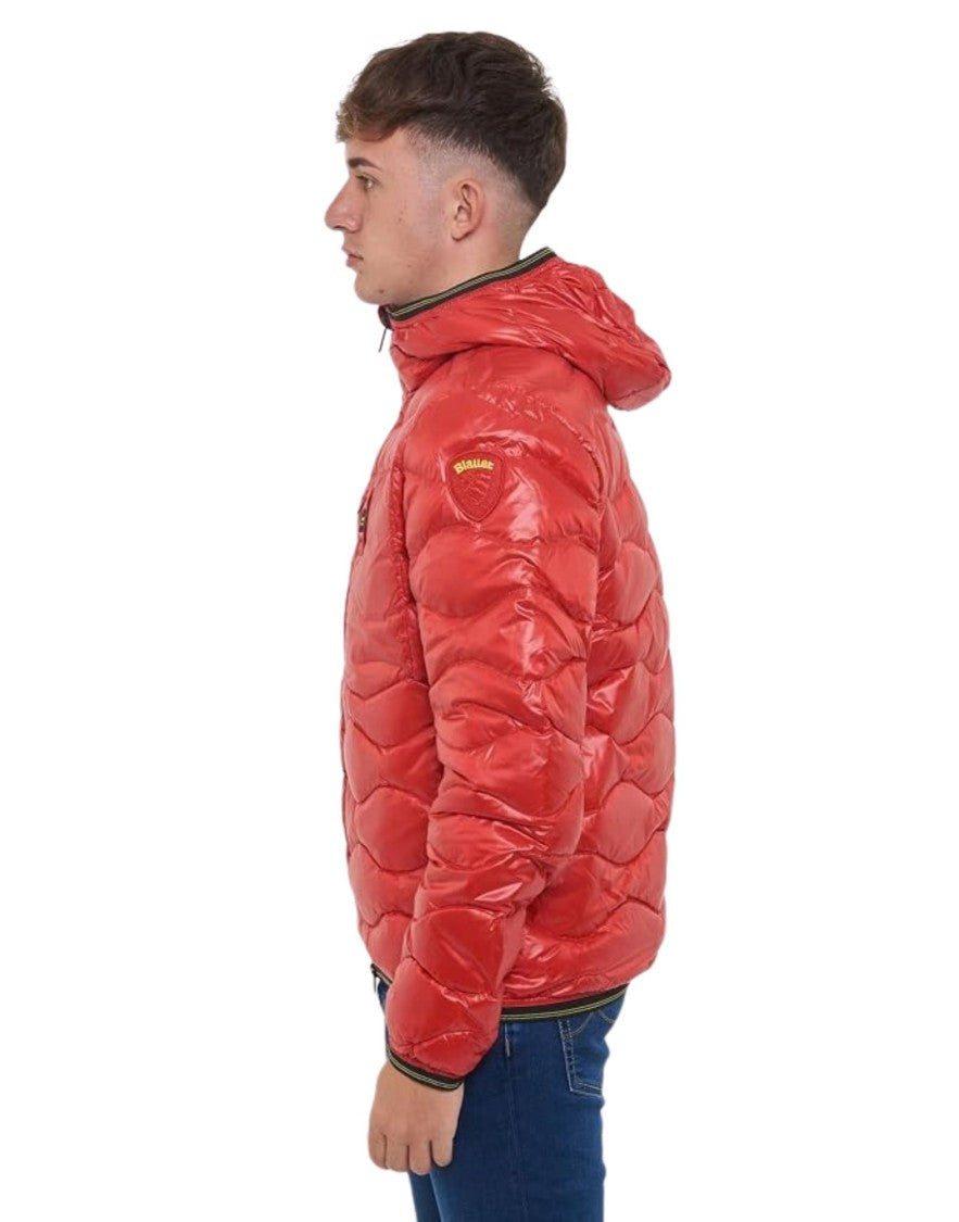 Blauer Red Wave Glossy Hooded Polyamide Down Jacket