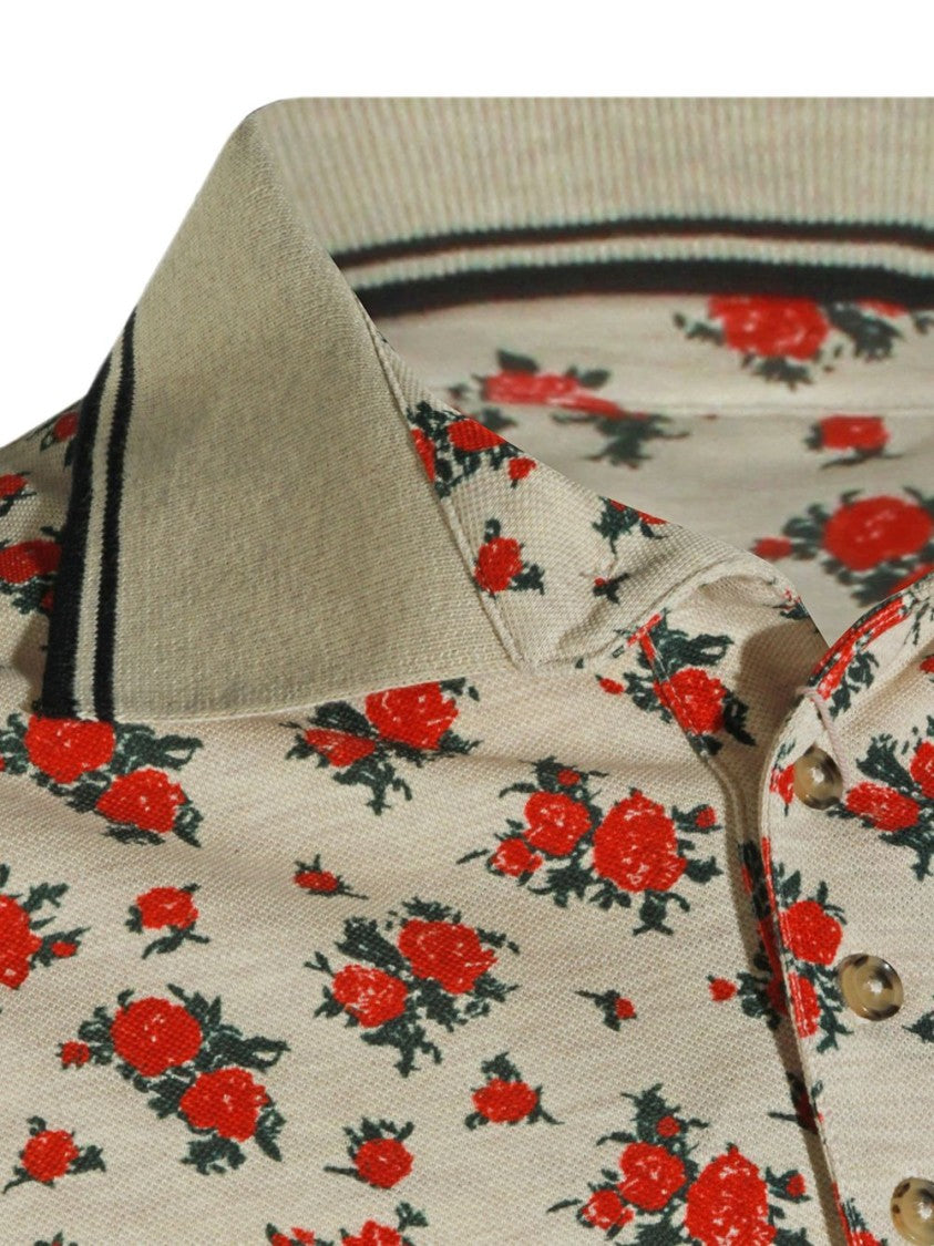Vivienne Westwood Beige Floral Print Cotton Polo Shirt