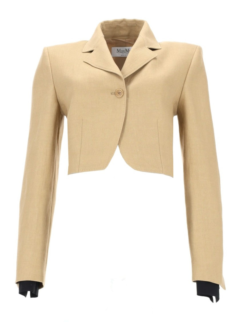 Max Mara Cropped Tailored Linen Jacket With Sharp Lapel And Button Closure