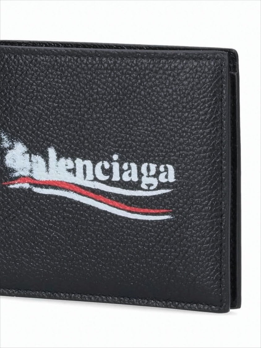Balenciaga Bifold Wallet In Textured Calf Leather With Distressed Logo Print
