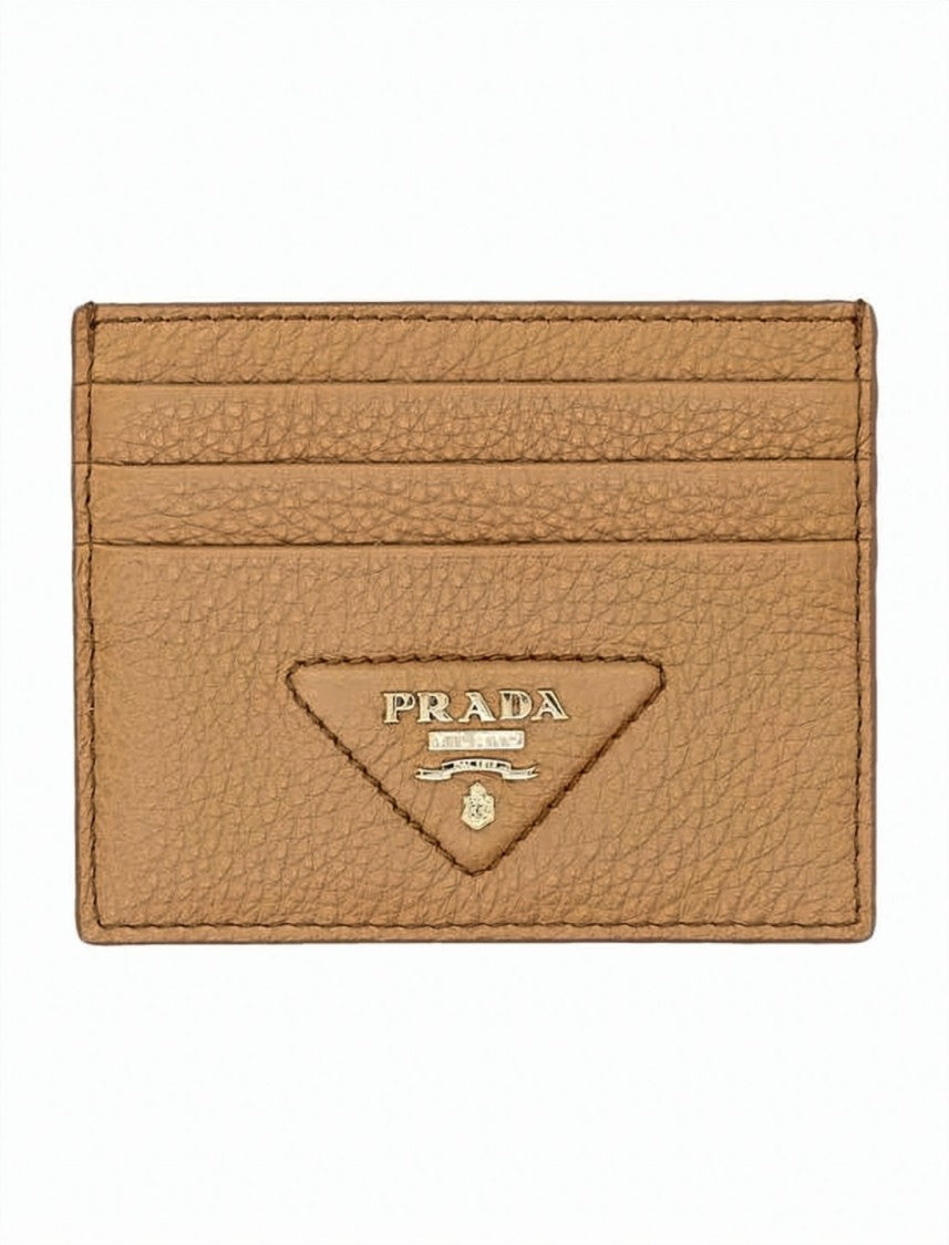 Prada Textured Calf Leather Cardholder With Metallic Logo Detail