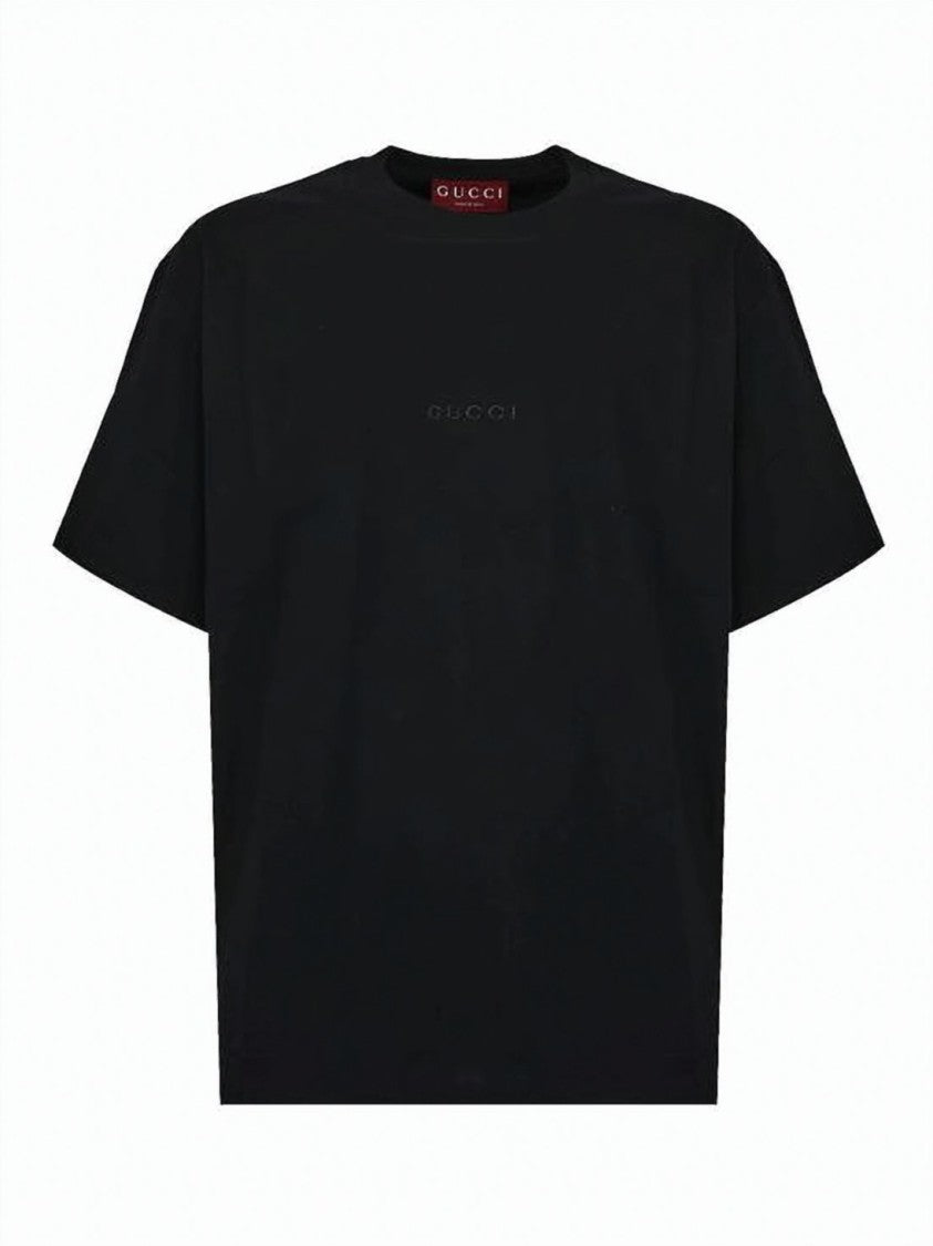 Gucci Black Cotton Tee With Tonal Logo
