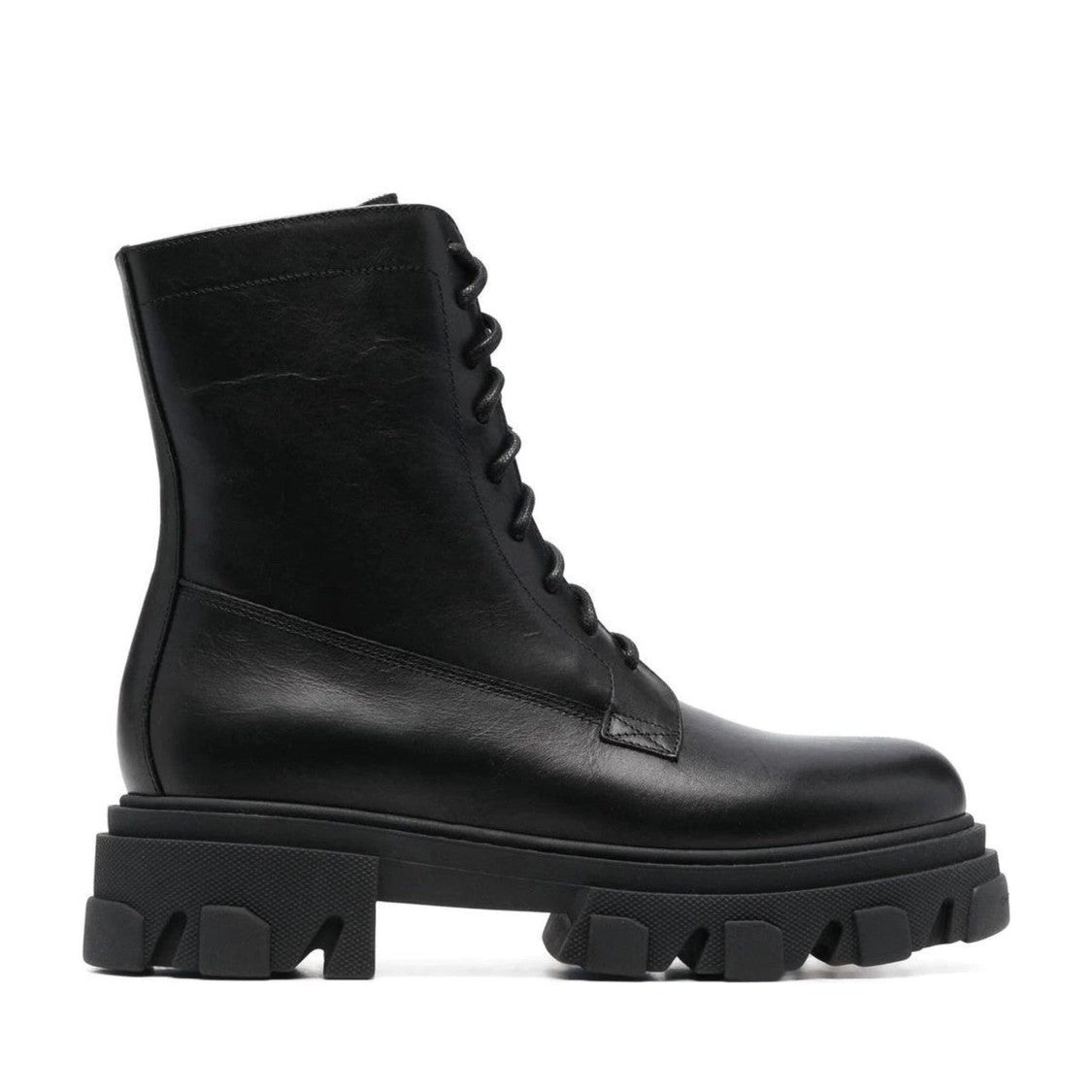 Chiara Ferragni Black Lace-Up Ridged Sole Leather Ankle Boots