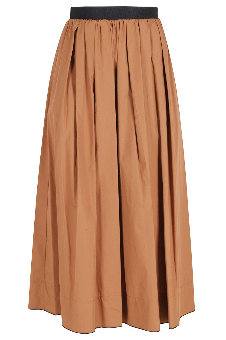 Tela Brown Leda Pleated Elastic-Waistband Cotton Midi Skirt