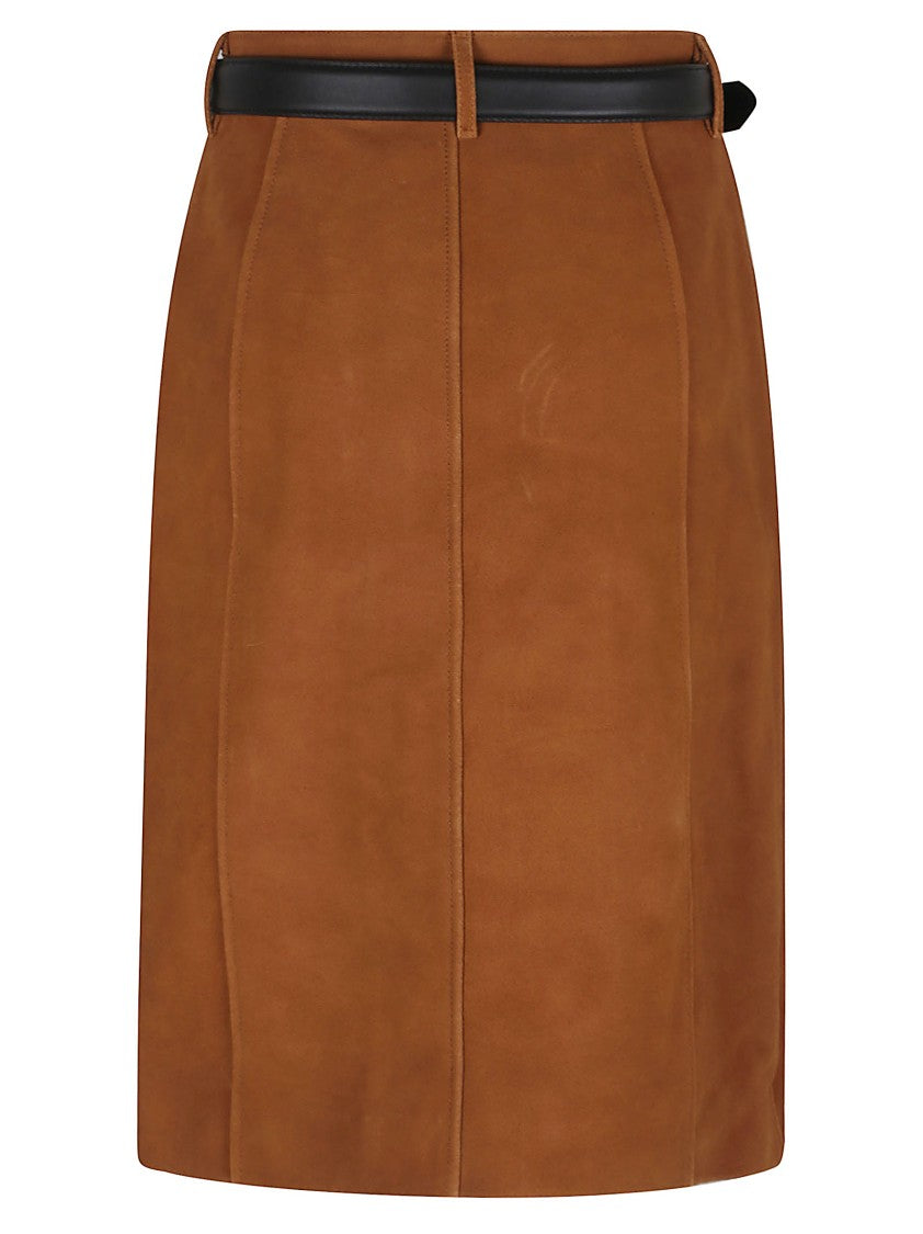 Self-Portrait Tailored Brown Leather Skirt